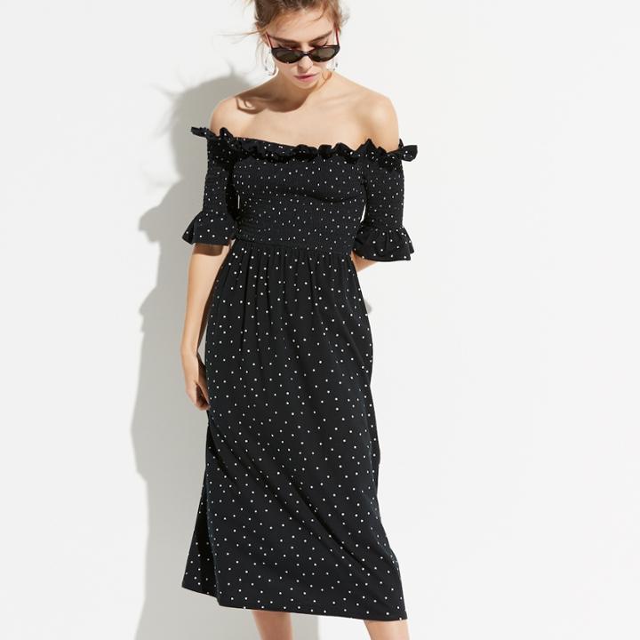 K/lab Star Smocked Off-the-shoulder Dress, Teens, Size: Small, Black