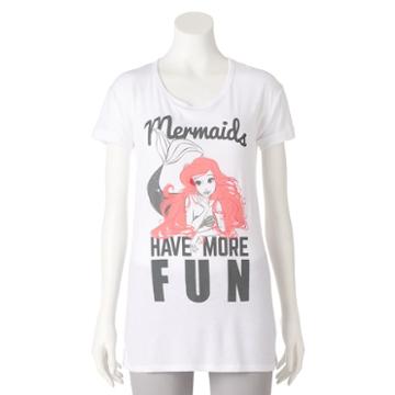 Disney's The Little Mermaid Ariel Juniors' Mermaids Have More Fun Graphic Tee, Girl's, Size: Large, White