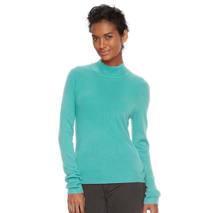 Petite Napa Valley Mockneck Sweater, Women's, Size: L Petite, Turquoise/blue (turq/aqua)