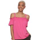 Juniors' Candie's&reg; Smocked Cold-shoulder Top, Teens, Size: Large, Med Pink