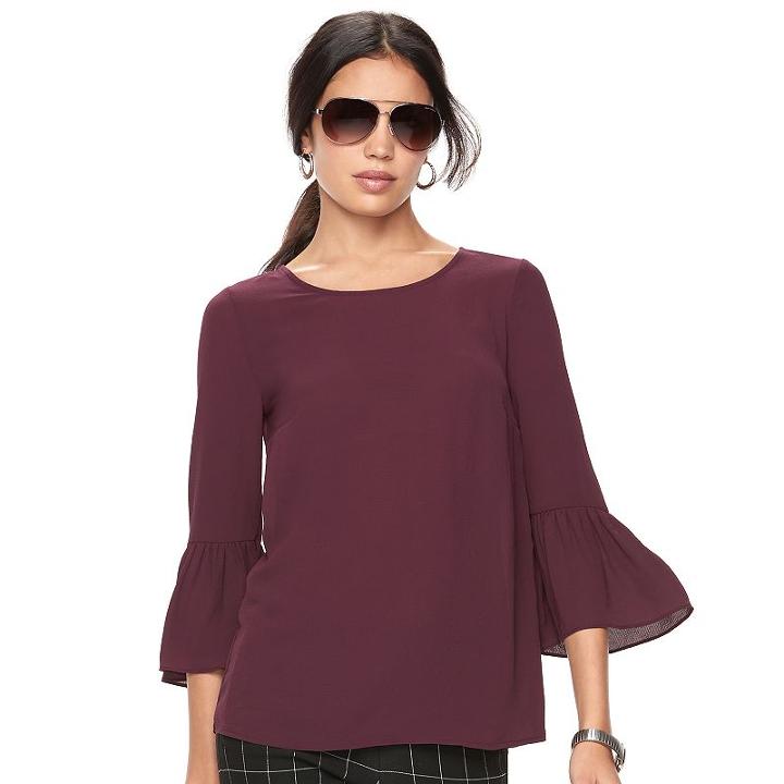 Women's Elle&trade; Ruffle Bell-sleeve Top, Size: Xxl, Red