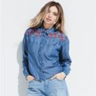 K/lab Split Back Embroidered Denim Shirt, Girl's, Size: Xl, Blue
