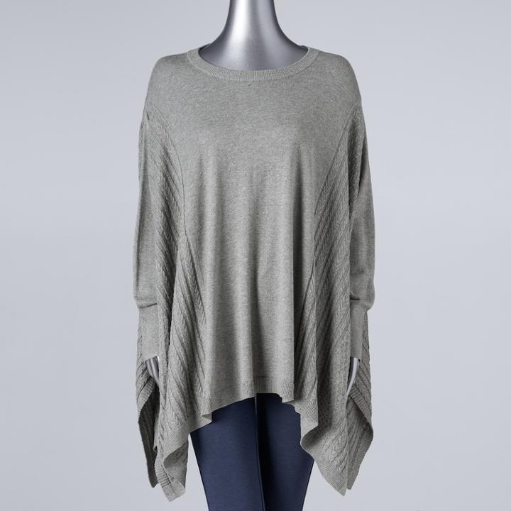 Plus Size Simply Vera Vera Wang Cable-knit Poncho, Women's, Size: 2xl, Med Grey