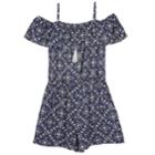 Girls 7-16 Iz Amy Byer Cold Shoulder Print Challis Romper With Necklace, Size: Large, Blue (navy)