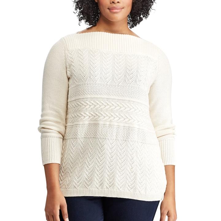 Plus Size Chaps Textured Boatneck Sweater, Women's, Size: 2xl, Natural