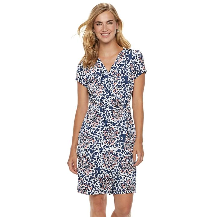 Women's Nina Leonard Floral Wrap Dress, Size: Large, Light Pink