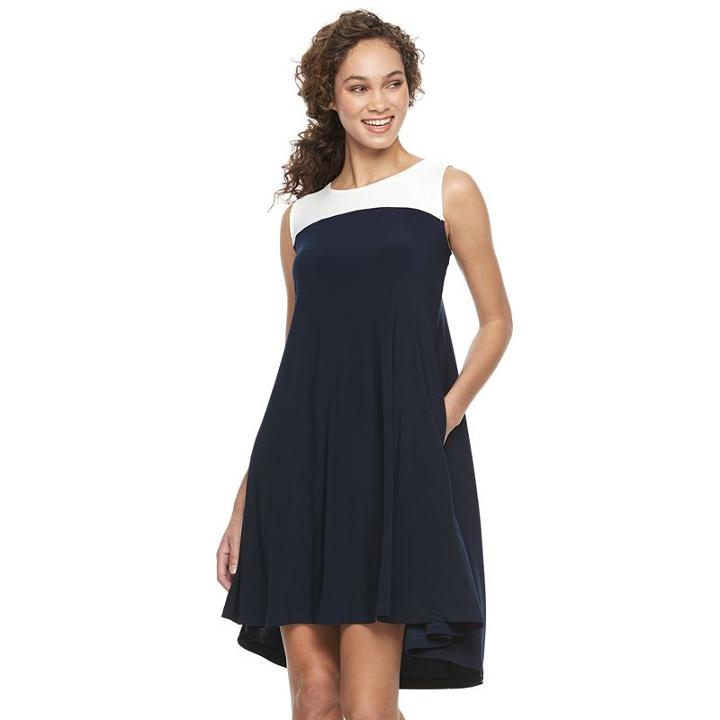 Women's Nina Leonard Colorblock Trapeze Dress, Size: Small, Blue (navy)