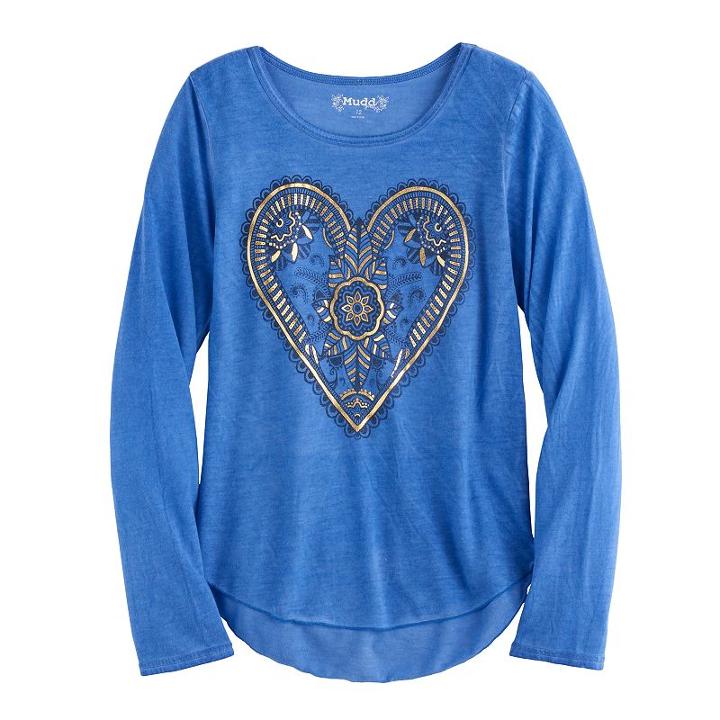 Girls 7-16 & Plus Size Mudd&reg; High-low Graphic Tee, Size: 16 1/2, Blue (navy)