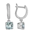 Sterling Silver 1/10-ct. T.w. Diamond And Aquamarine Drop Earrings, Women's, Blue