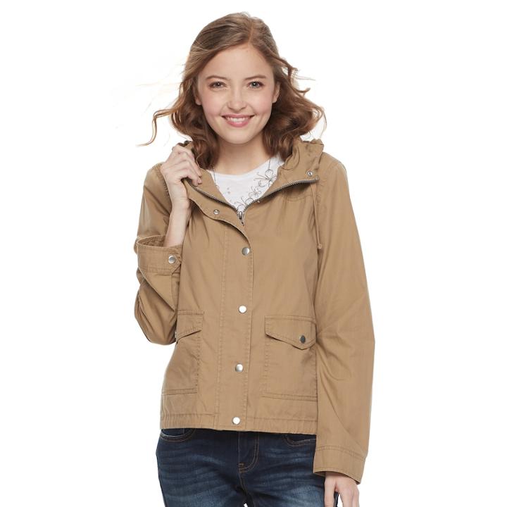 Juniors' So&reg; Hooded Utility Jacket, Teens, Size: Large, Med Brown