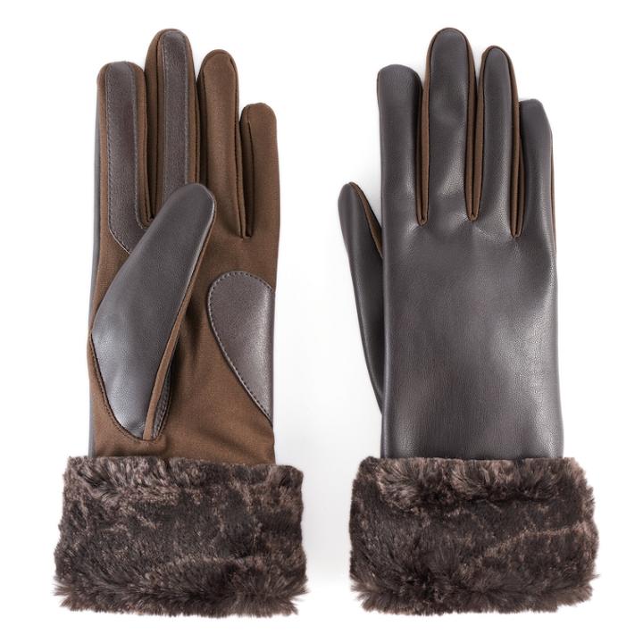 Women's Isotoner Faux Fur Cuff Tech Gloves, Size: L-xl, Brown