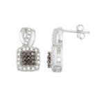 Sterling Silver 1/2 Carat T.w. Black & White Diamond Square Halo Stud Earrings, Women's