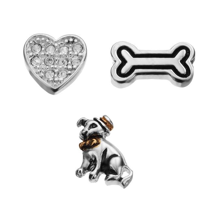 Blue La Rue Crystal Silver-plated & 14k Gold-plated Two Tone Dog, Bone & Heart Charm Set, Women's, Silver