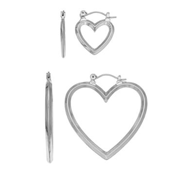Mudd&reg; Heart Square Tube Nickel Free Hoop Earring Set, Women's, Silver