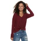 Juniors' Mudd&reg; Tie-front Waffle-knit Long Sleeve Top, Teens, Size: Small, Drk Purple