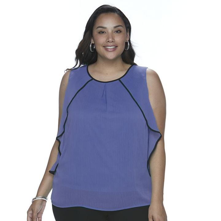 Plus Size Apt. 9&reg; Contrast Trim Ruffle Tank, Women's, Size: 2xl, Purple Oth