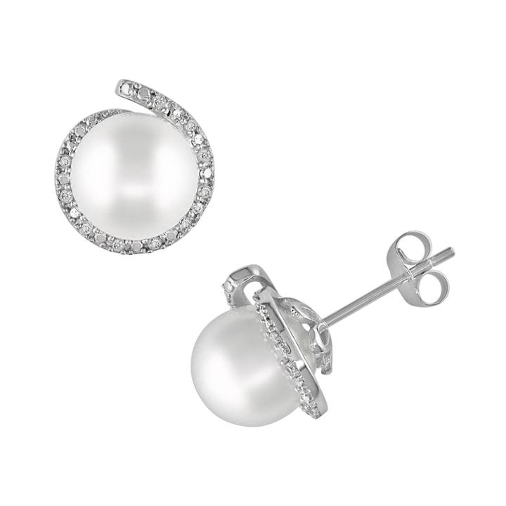 Stella Grace 10k White Gold 1/10-ct. T.w. Diamond And Freshwater Cultured Pearl Stud Earrings, Women's