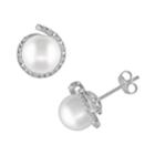 Stella Grace 10k White Gold 1/10-ct. T.w. Diamond And Freshwater Cultured Pearl Stud Earrings, Women's
