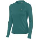 Women's Asics Crewneck Raglan Running Top, Size: Large, Med Green