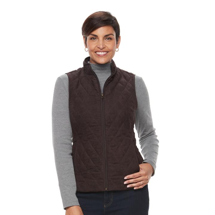 Women's Croft & Barrow&reg; Quilted Vest, Size: Small, Dark Brown