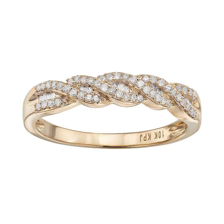 1/5 Carat T.w. Diamond 10k Gold Twist Ring, Women's, Size: 8, White