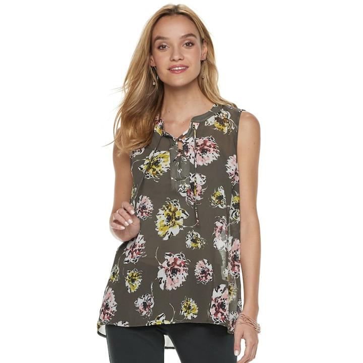 Women's Apt. 9&reg; Lace-up Georgette Tank, Size: Xxl, Dark Beige