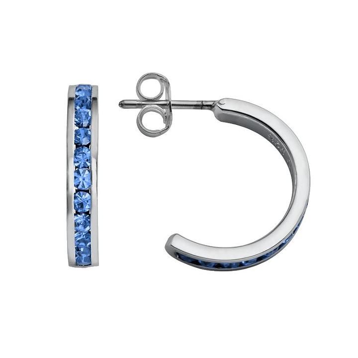 Traditions Sterling Silver Swarovski Crystal Semi-hoop Earrings, Women's, Blue