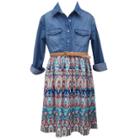 Girls 7-16 Bonnie Jean Chambray Top Printed Shirtdress, Size: 7, Blue