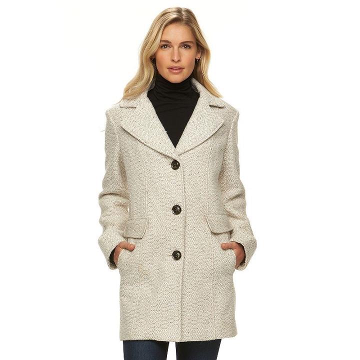 Women's Gallery Tweed Wool Blend Coat, Size: Medium, Beig/green (beig/khaki)