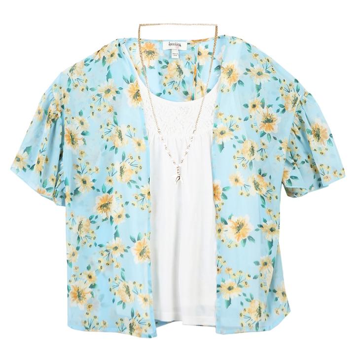 Girls 7-16 Speechless Floral Kimono & Tunic Top Set With Necklace, Size: Medium, Brown Over