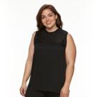 Plus Size Ab Studio Lace-trim Yoryu Tank, Women's, Size: 3xl, Black