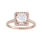 Cubic Zirconia 10k Rose Gold Square Halo Ring, Women's, Size: 5, White