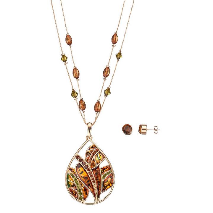 Teardrop Pendant Necklace & Stud Earring Set, Women's, Multicolor