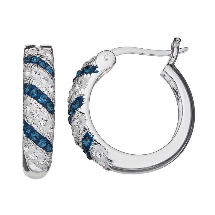 Silver Luxuries Crystal Striped Hoop Earrings, Women's, Blue