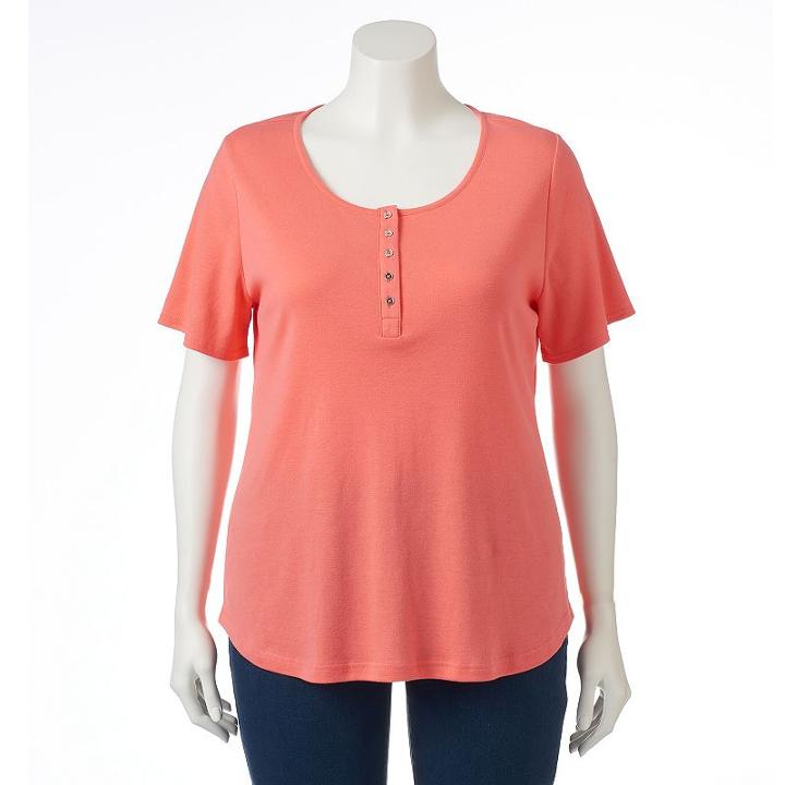 Plus Size Croft & Barrow&reg; Henley Tee, Women's, Size: 1xl, Lt Orange