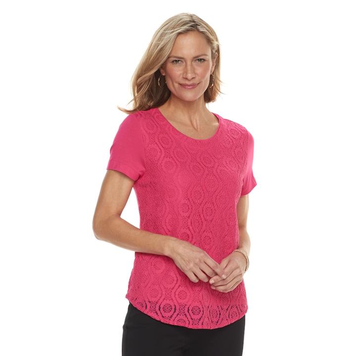 Women's Croft & Barrow&reg; Lace-front Tee, Size: Xl, Med Pink