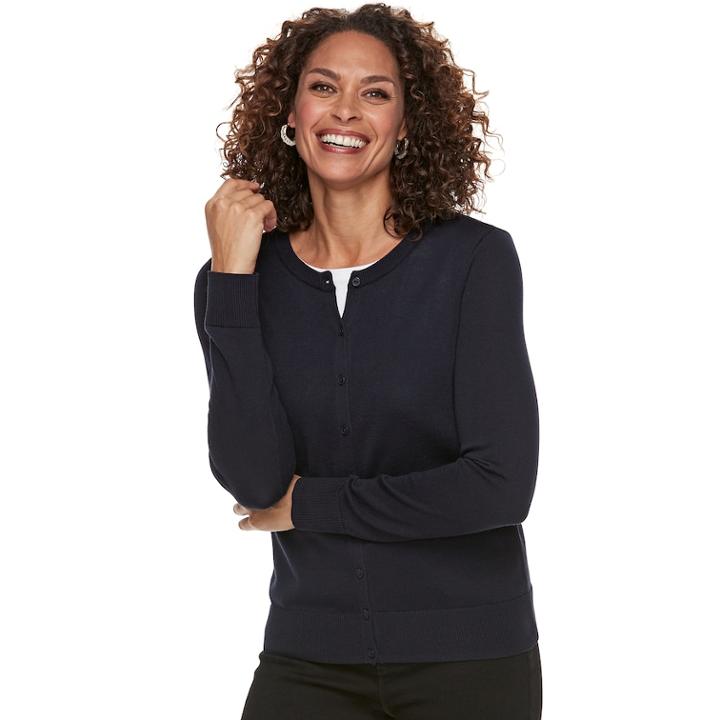 Petite Croft & Barrow&reg; Essential Cardigan Sweater, Women's, Size: Xxl Petite, Dark Blue