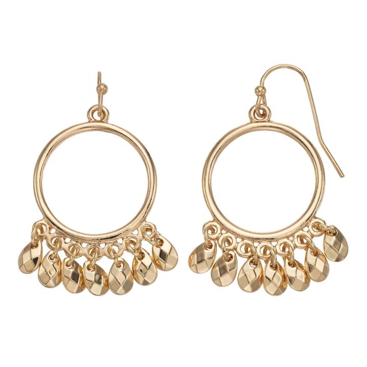 Lc Lauren Conrad Teardrop Fringe Nickel Free Hoop Drop Earrings, Women's, Gold