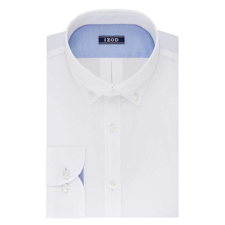 Men's Izod Slim-fit Button-down Collar Wrinkle-free Dress Shirt, Size: 18-34/35, White