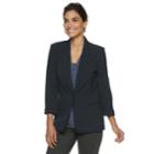 Women's Dana Buchman Roll-cuff Solid Blazer, Size: Large, Blue (navy)