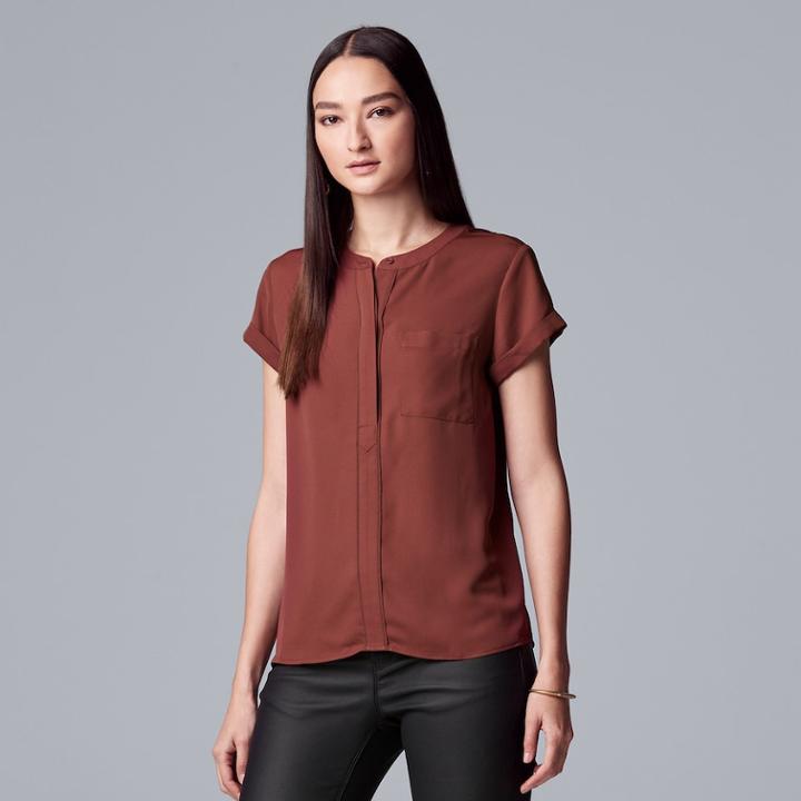 Petite Simply Vera Vera Wang Essential Popover Top, Women's, Size: Xs Petite, Dark Red