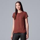 Petite Simply Vera Vera Wang Essential Popover Top, Women's, Size: Xs Petite, Dark Red