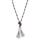 Purple Beaded Long Tassel Lariat Necklace, Women's