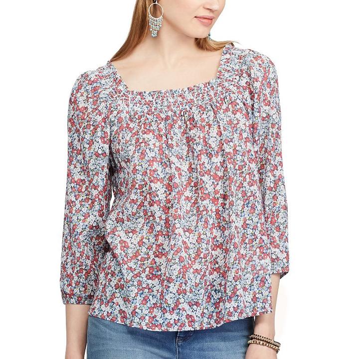 Women's Chaps Smocked Squareneck Top, Size: Xl, Red