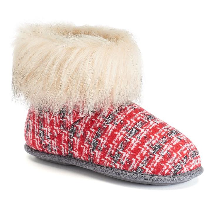 Women's Cuddl Duds Abstract Faux-fur Bootie Slippers, Size: 5-6, Red