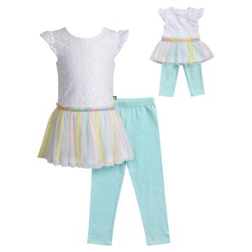 Girls 4-14 Dollie & Me Lace Knit Dress & Capri Leggings Set, Size: 8, White