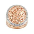 18k Rose Gold Over Silver Halo Filigree Ring, Women's, Size: 6, Pink