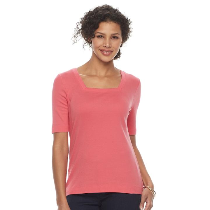 Women's Croft & Barrow&reg; Squareneck Elbow Sleeve Tee, Size: Xxl, Med Pink