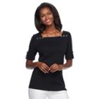 Women's Croft & Barrow&reg; Rolled Button-tab Top, Size: Xxl, Black