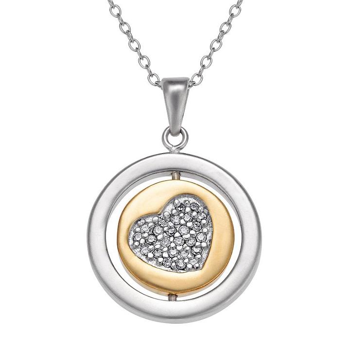 Two Tone 10k Gold Over Silver Cubic Zirconia Heart Pendant Necklace, Women's, Size: 18, White